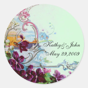 ROMANTICA /ELEGANT FLORAL /PANSIES,SNOWDROPS Green Classic Round Sticker