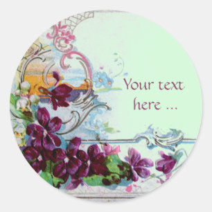 ROMANTICA /ELEGANT FLORAL /PANSIES,SNOWDROPS Green Classic Round Sticker
