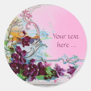 ROMANTICA /ELEGANT FLORAL /PANSIES,SNOWDROPS Pink Classic Round Sticker