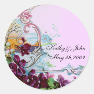 ROMANTICA /ELEGANT FLORAL /PANSIES,SNOWDROPS Pink Classic Round Sticker