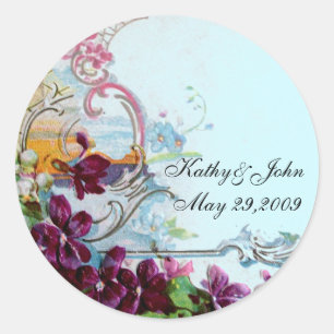 ROMANTICA /ELEGANT FLORAL /PANSIES,SNOWDROPS Teal Classic Round Sticker