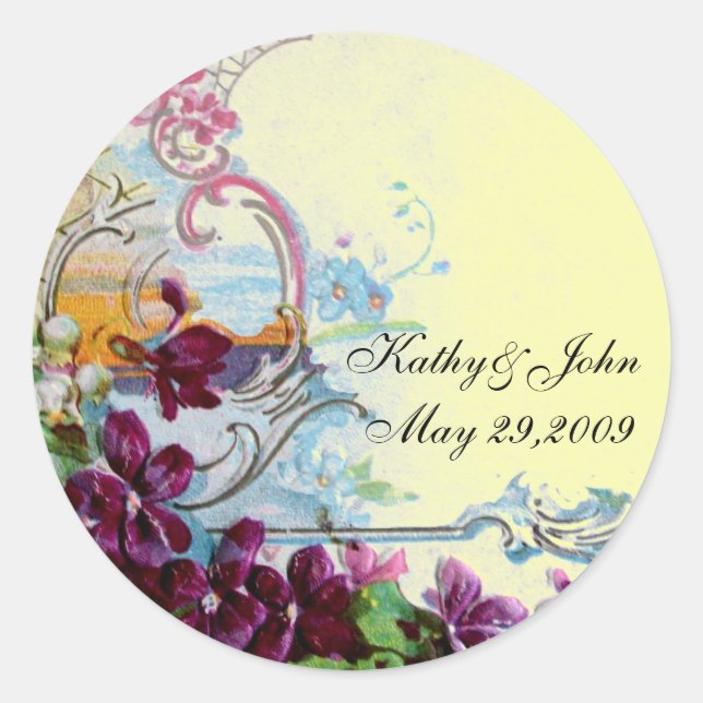 ROMANTICA /ELEGANT FLORAL/PANSIES,SNOWDROPS Yellow Classic Round Sticker (Front)