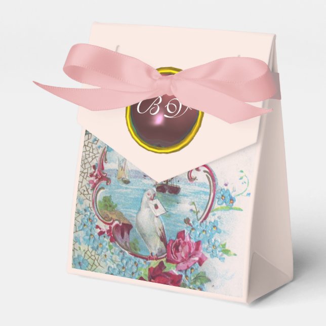 ROMANTICA ELEGANT WEDDING  PINK GEM STONE MONOGRAM FAVOUR BOX (Front Side)
