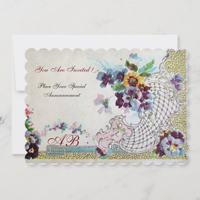 ROMANTICA Floral Blue Pink White Wedding Pansies Invitation (Front)