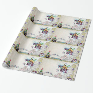 ROMANTİCA Floral,Elegant Flower Basket,Pansies Wrapping Paper