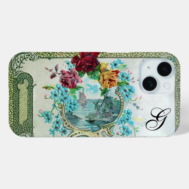 ROMANTICA FLORAL MONOGRAM ROSES AND FLYING BIRD Case-Mate iPhone CASE (Back (Horizontal))