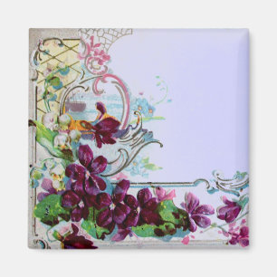 ROMANTICA Floral Swirls Purple Pansies Blue Magnet