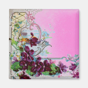 ROMANTICA Floral Swirls Purple Pansies Pink Magnet