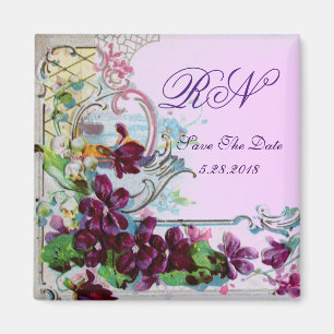ROMANTICA Floral Swirls Purple Pansies Save Date Magnet