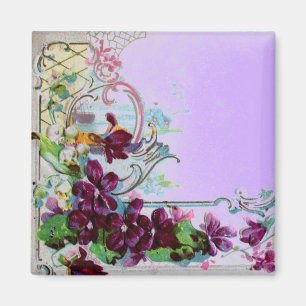 ROMANTICA Floral Swirls Purple Pansies Violet Magnet