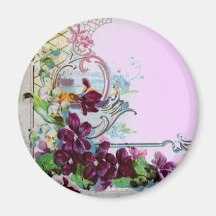 ROMANTICA Floral Swirls With Pansies Purple Lilac Magnet