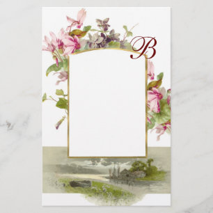 ROMANTİCA MONOGRAM / CYCLAMENS,pink green white Stationery
