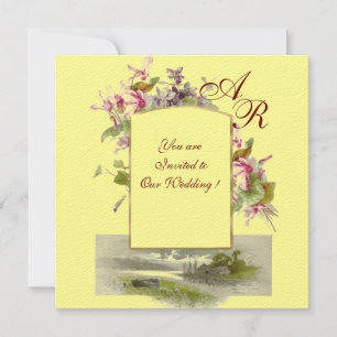 ROMANTİCA MONOGRAM /CYCLAMENS,pink green yellow Invitation