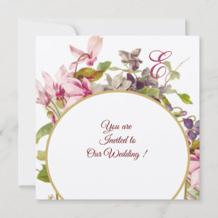 ROMANTİCA MONOGRAM ,PINK CYCLAMENS, Floral Invitation