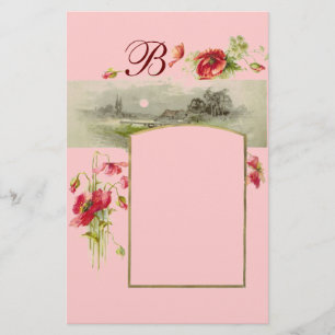 ROMANTİCA MONOGRAM / POPPIES,red,green pink Stationery