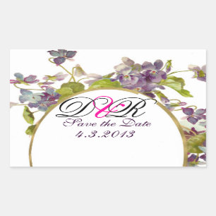 ROMANTİCA MONOGRAM / PURPLE VIOLETS SAVE THE DATE RECTANGULAR STICKER