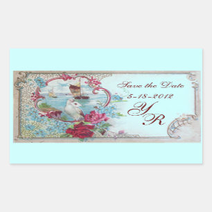ROMANTICA MONOGRAM,Save the Date,Blue Rectangular Sticker