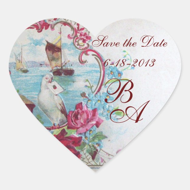 ROMANTICA MONOGRAM,Save the Date Heart Sticker (Front)