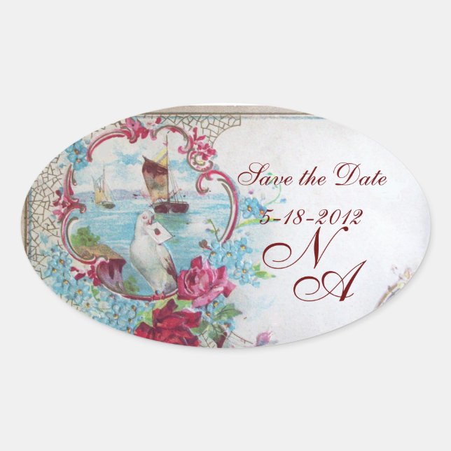 ROMANTICA MONOGRAM,Save the Date Oval Sticker (Front)