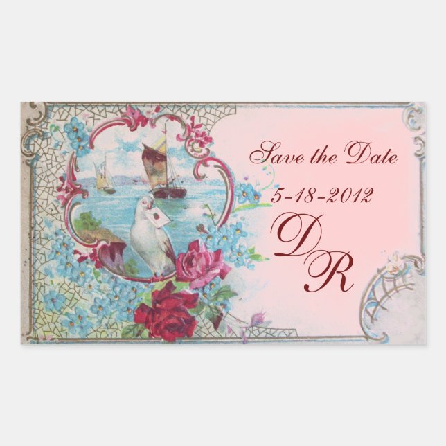 ROMANTICA MONOGRAM,Save the Date,Pink Rectangular Sticker (Front)