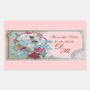 ROMANTICA MONOGRAM,Save the Date,Pink Rectangular Sticker