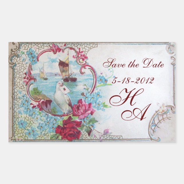 ROMANTICA MONOGRAM,Save the Date Rectangular Sticker (Front)