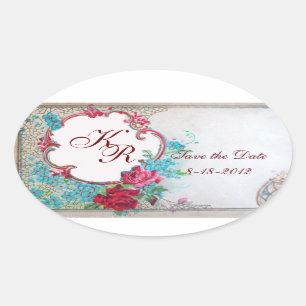 ROMANTICA MONOGRAM,Save the Date,white heart Oval Sticker