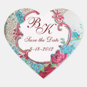 ROMANTICA MONOGRAM,Save the Date,white heart Sticker