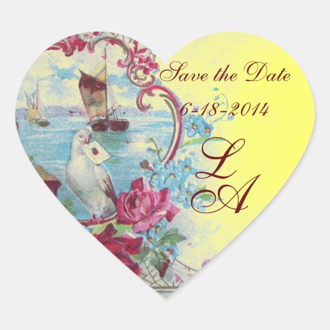 ROMANTICA MONOGRAM,Save the Date,yellow Heart Sticker (Front)