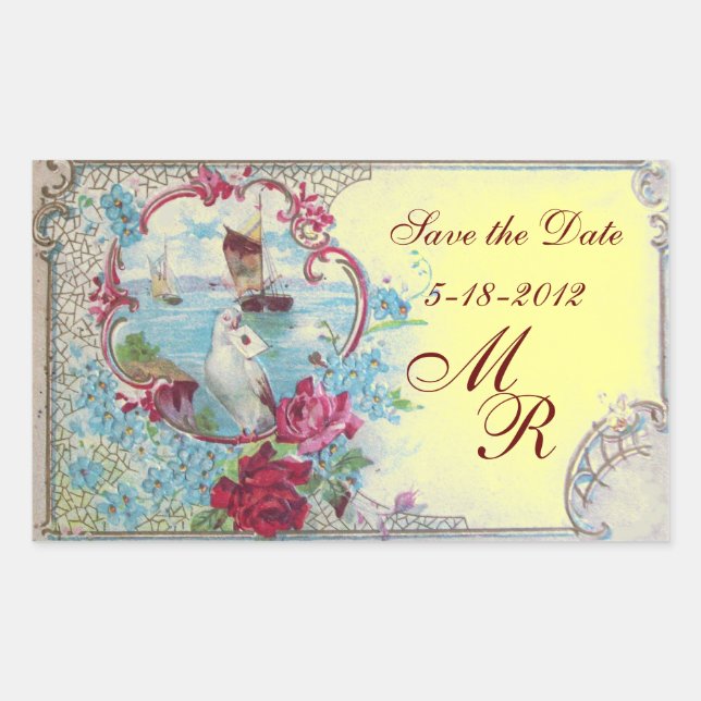 ROMANTICA MONOGRAM,Save the Date,Yellow Rectangular Sticker (Front)