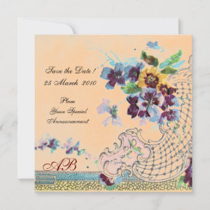 ROMANTİCA Orange Peach Floral Wedding Momogram Invitation