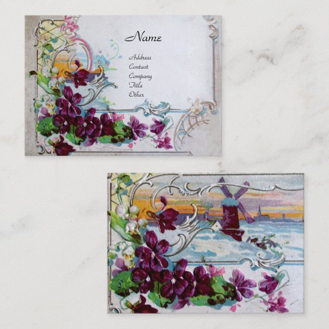 ROMANTICA Pansies,Violets,Winter Floral White Business Card (Front/Back)