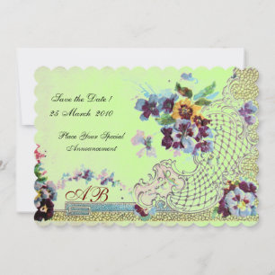 ROMANTİCA Pink Blue Green Wedding Floral Monogram Invitation