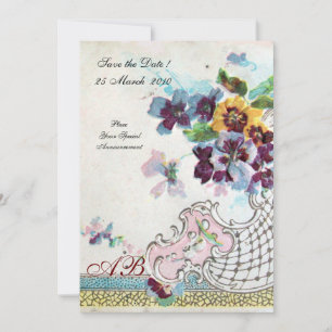 ROMANTİCA Pink Blue White Wedding Floral Monogram Invitation