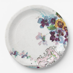 ROMANTICA Pink Blue White Wedding Floral Paper Plate