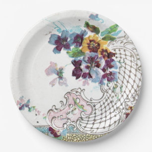 ROMANTICA Pink Blue White Wedding Floral Paper Plate