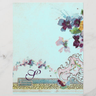 ROMANTICA Pink Teal Blue Pansies Floral Monogram