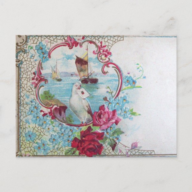 ROMANTICA /ROSES,BLUE FLOWERS,DOVE WITH LETTER POSTCARD (Front)
