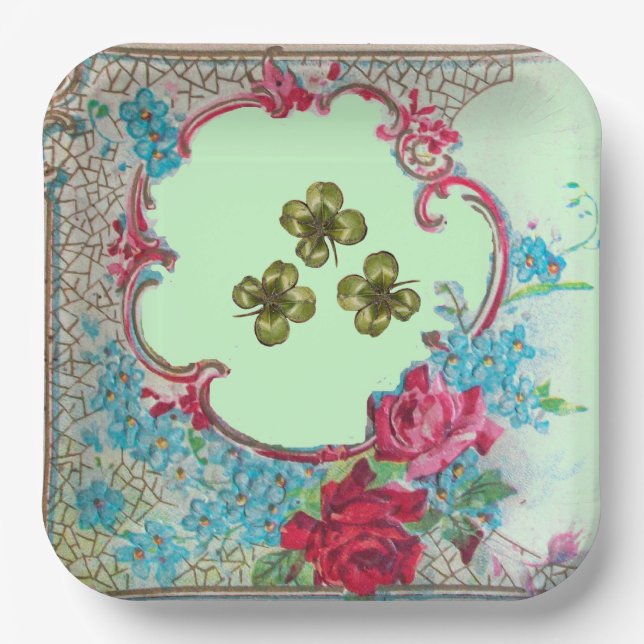 ROMANTICA ,ST.PATRICK'S SHAMROCKS AND ROSES Floral Paper Plate (Front)