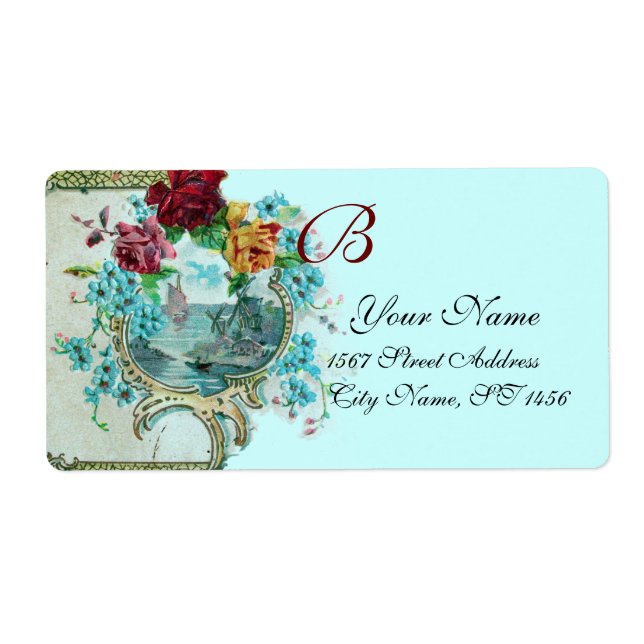 ROMANTICA TEAL BLUE FLORAL BEACH WEDDING MONOGRAM (Front)