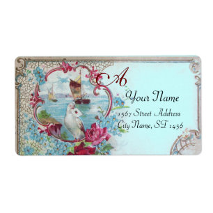 ROMANTICA,TEAL BUE FLORAL BEACH WEDDING MONOGRAM