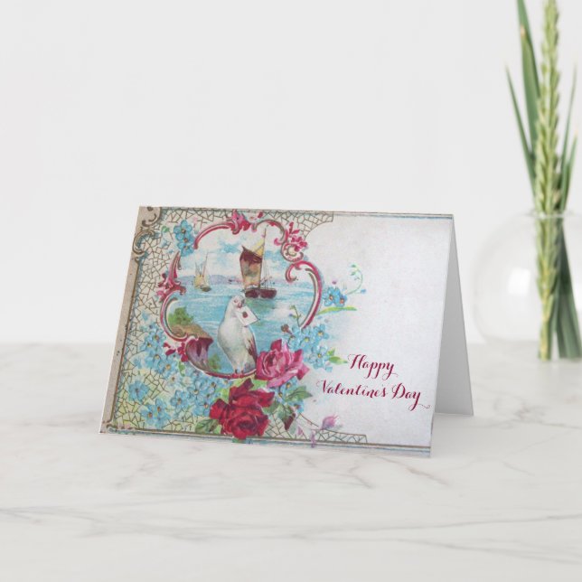 ROMANTICA /VALENTINE CUPID GATHERING PINK ROSES HOLIDAY CARD (Front)