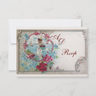 ROMANTICA WEDDING MONOGRAM RSVP,red blue pink gold RSVP Card