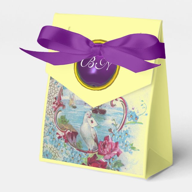 ROMANTICA WEDDING PURPLE GEM MONOGRAM Yellow Favour Box (Front Side)