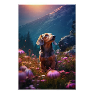 Romanticism Dachshund Exploring A Meadow Poster