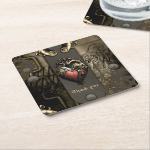 Romanticism in wheels and tubes the steampunk soul square paper coaster