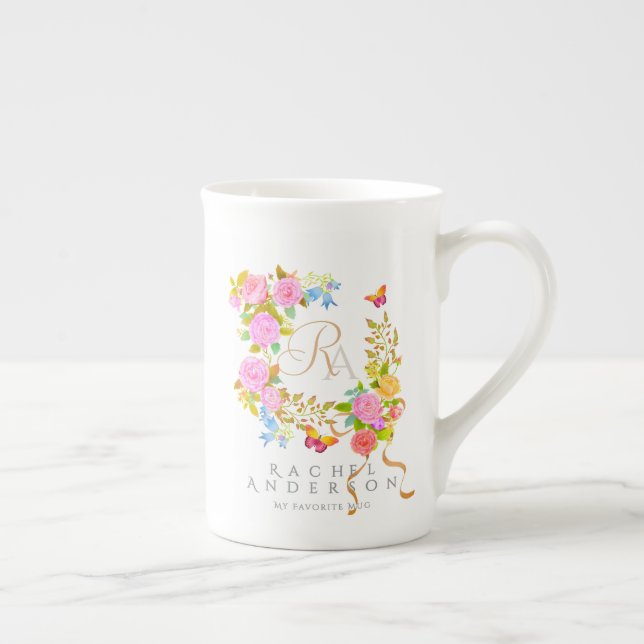 Romantics Blooming Garden Monogram  Bone China Mug (Right)
