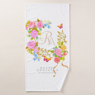 Romantics Blooming Garden Monogram White Bath Towel Set