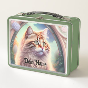Romantik Katze mit Blumen Metal Lunch Box