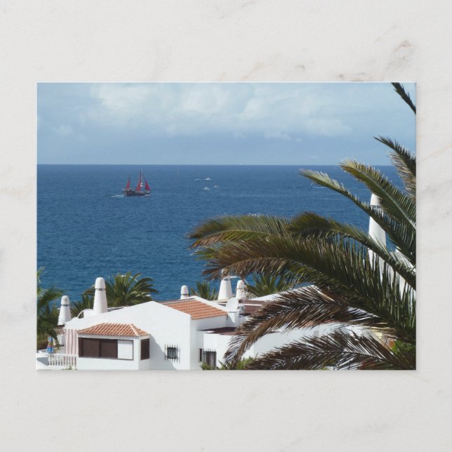 Romantische Seelandschaft mit Palme Postcard (Front)